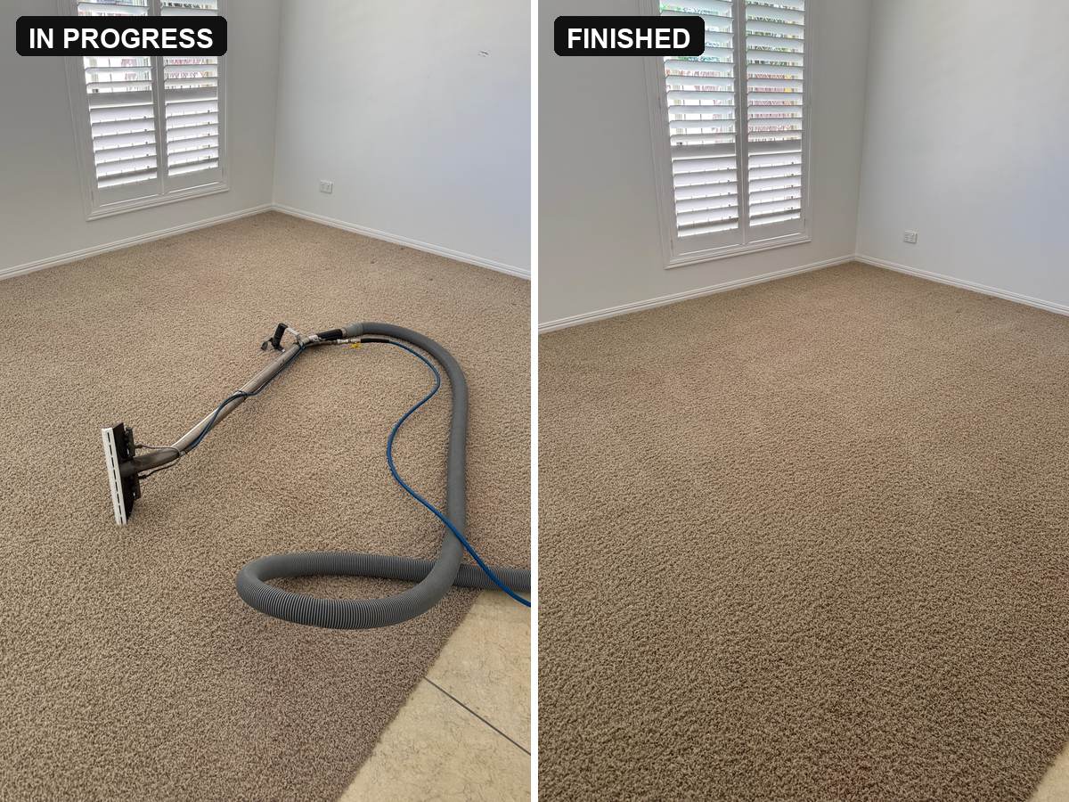 carpet cleaning Robina before and after in a bedroom, cleaned with an antibacterial treatment before moving in CPH Services Gold Coast