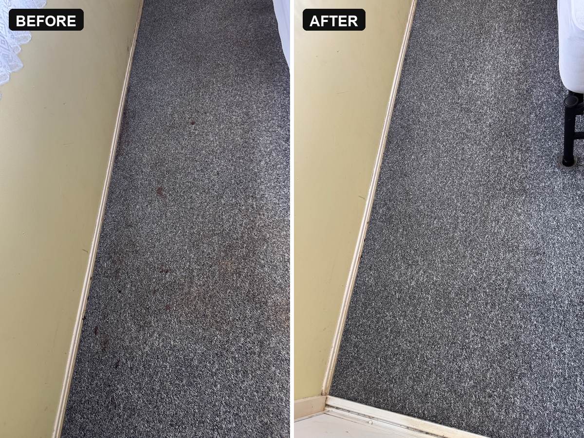 before and after urgent carpet cleaning stain removal in a Burleigh Waters bedroom CPH Services Gold Coast